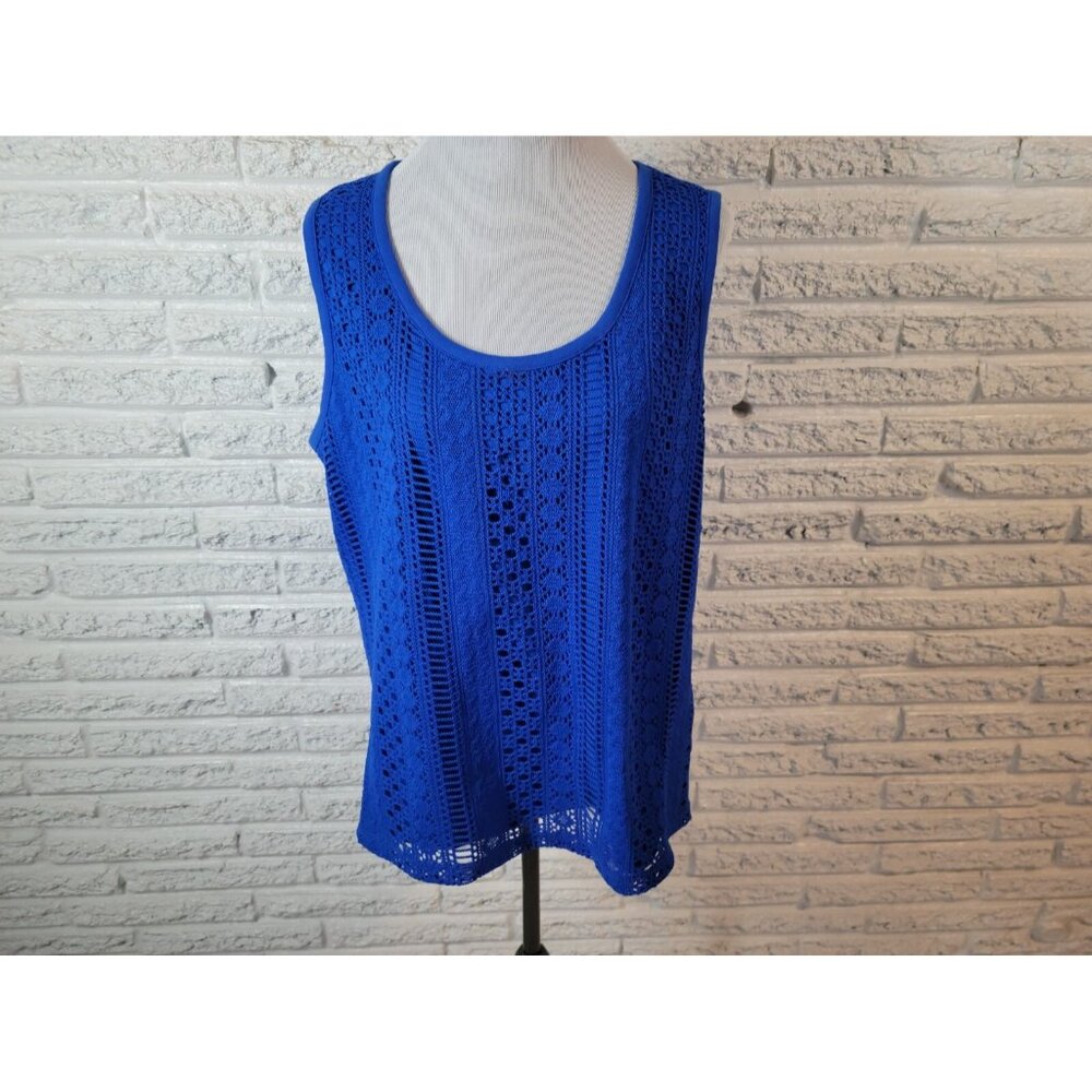 Rafaella XL Blue Tank Top Crochet Trim Sleeveless Round Neck Pullover BLU245E